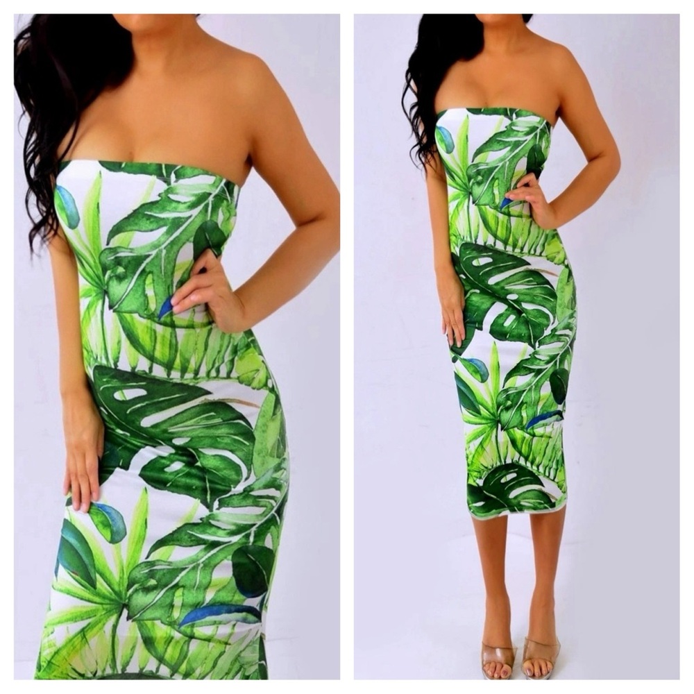 Tropical Green Strapless Dress